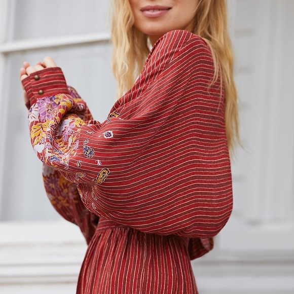 Anthropologie Breezy Open Back Burgundy and Floral Jumpsuit Romper - Picture 3 of 14